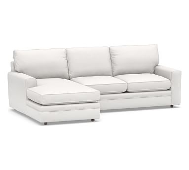 Pearce Square Arm Upholstered Right Arm Loveseat with Chaise Sectional, Down Blend Wrapped Cushions, Sunbrella(R) Performance Slub Tweed White - Image 0