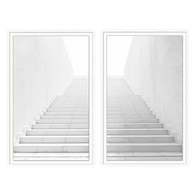 White Washed Stairs Diptych Framed Art, Set of 2, White Frame, 24x37" - Image 0