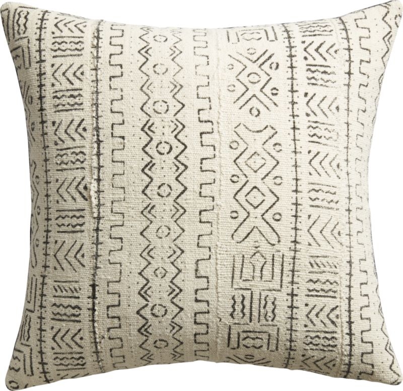 "20"" White Mudcloth Pillow with Feather-Down Insert" - Image 3