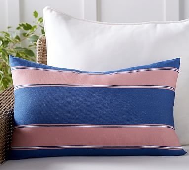 Outdoor Personalized Alessandra Stripe Lumbar Pillow, 16 x 26", Pink Multi - Image 0