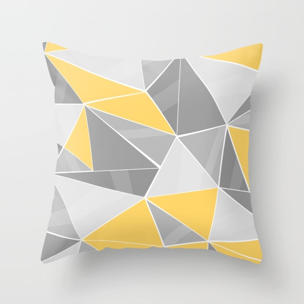 Pattern, Grey - Yellow Throw Pillow - Indoor Cover (16" x 16") with pillow insert by Lindella - Image 0