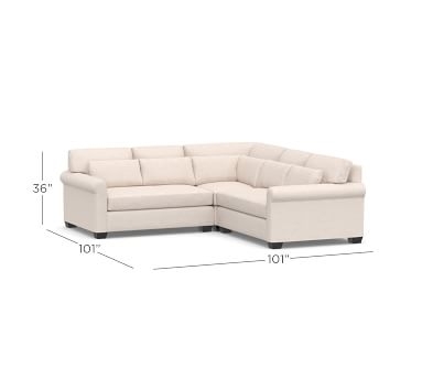 York Roll Arm Upholstered Deep Seat 3-Piece L-Shaped Corner Sectional with Bench Cushion, Down Blend Wrapped Cushions, Performance Slub Cotton Ivory - Image 1
