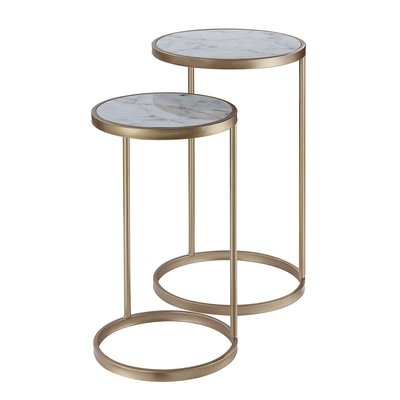 Roark 2 Piece Nesting Table, Gold, White Faux Marble - Image 0