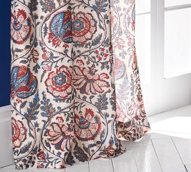 Haylie Print Linen/Cotton Rod Pocket Curtain, 50 x 108", Gray Multi - Image 3