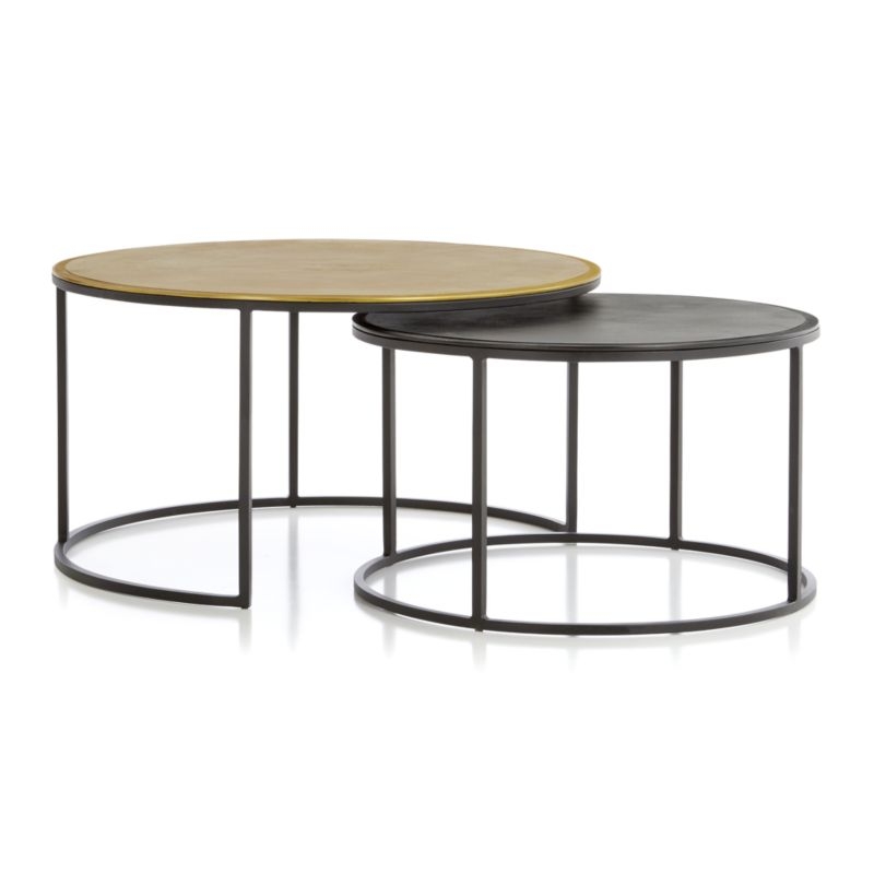 Knurl Iron and Aluminum 34" Round Nesting Coffee Tables Set of Two - Image 1