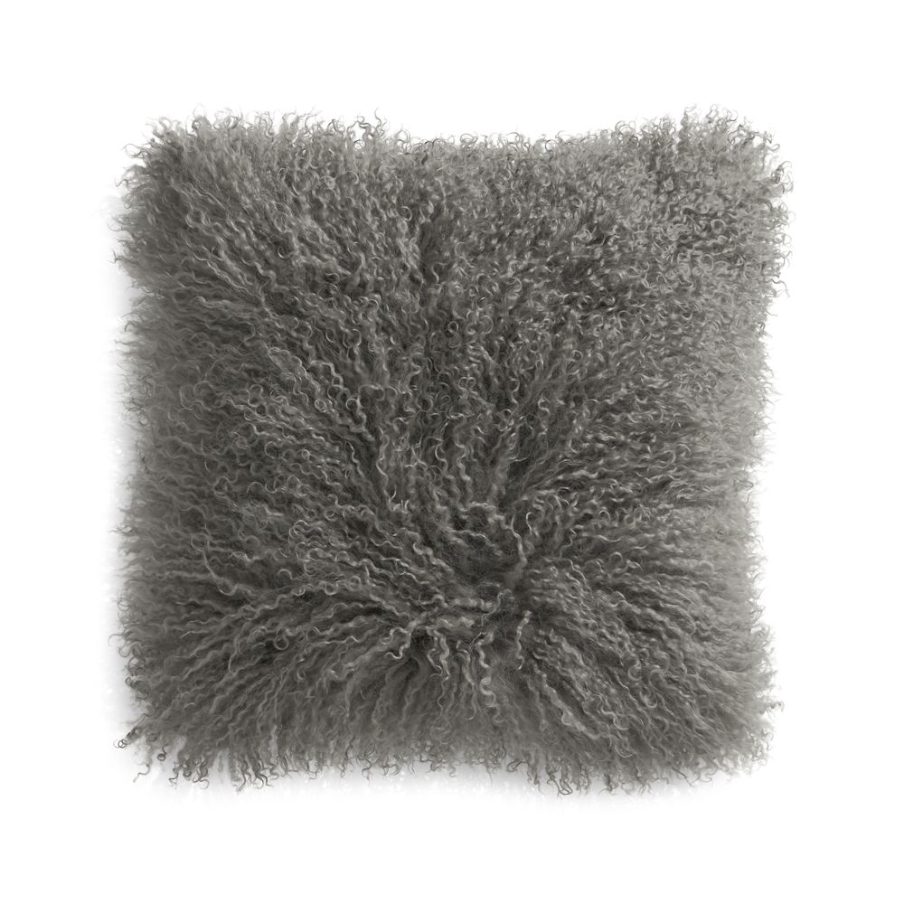 Pelliccia 16"x16" Silver Grey Mongolian Sheepskin Throw Pillow Cover - Image 0
