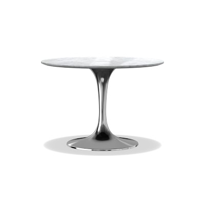Tulip Pedestal Dining Table, 42 Round, Polished Nickel Base, Carrara Marble Top - Image 0