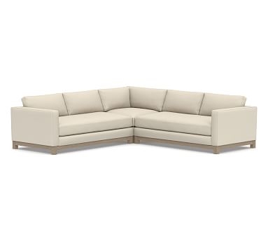 Jake Upholstered 3-Piece L-Shaped Corner Sectional with Wood Legs, Polyester Wrapped Cushions, Performance Brushed Basketweave Ivory - Image 0
