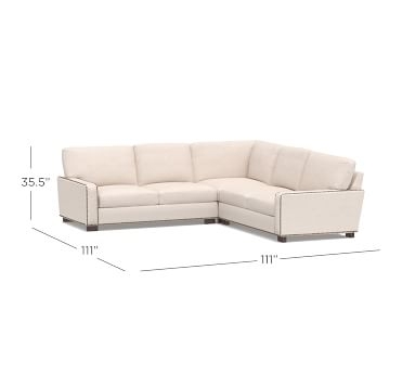 Turner Square Arm Upholstered 3-Piece L-Shaped Corner Sectional with Bronze Nailheads, Down Blend Wrapped Cushions, Performance Everydayvelvet(TM) Navy - Image 3