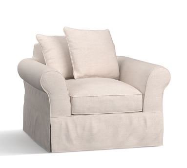 PB Comfort Roll Arm Slipcovered Armchair 39", Box Edge Down Blend Wrapped Cushions, Performance Heathered Tweed Indigo - Image 5