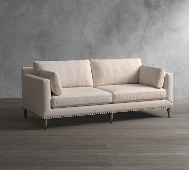 Tallulah Upholstered Sofa 84", Down Blend Wrapped Cushions, Performance Heathered Tweed Indigo - Image 1