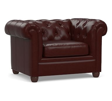 Chesterfield Roll Arm Leather Armchair, Polyester Wrapped Cushions, Signature Espresso - Image 2