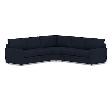 Pearce Square Arm Upholstered 3-Piece L-Shaped Wedge Sectional, Down Blend Wrapped Cushions, Twill Cadet Navy - Image 0