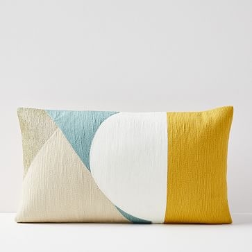 Crewel Colorblock Splice Pillow Cover, Golden Yellow, 12"x21" - Image 0