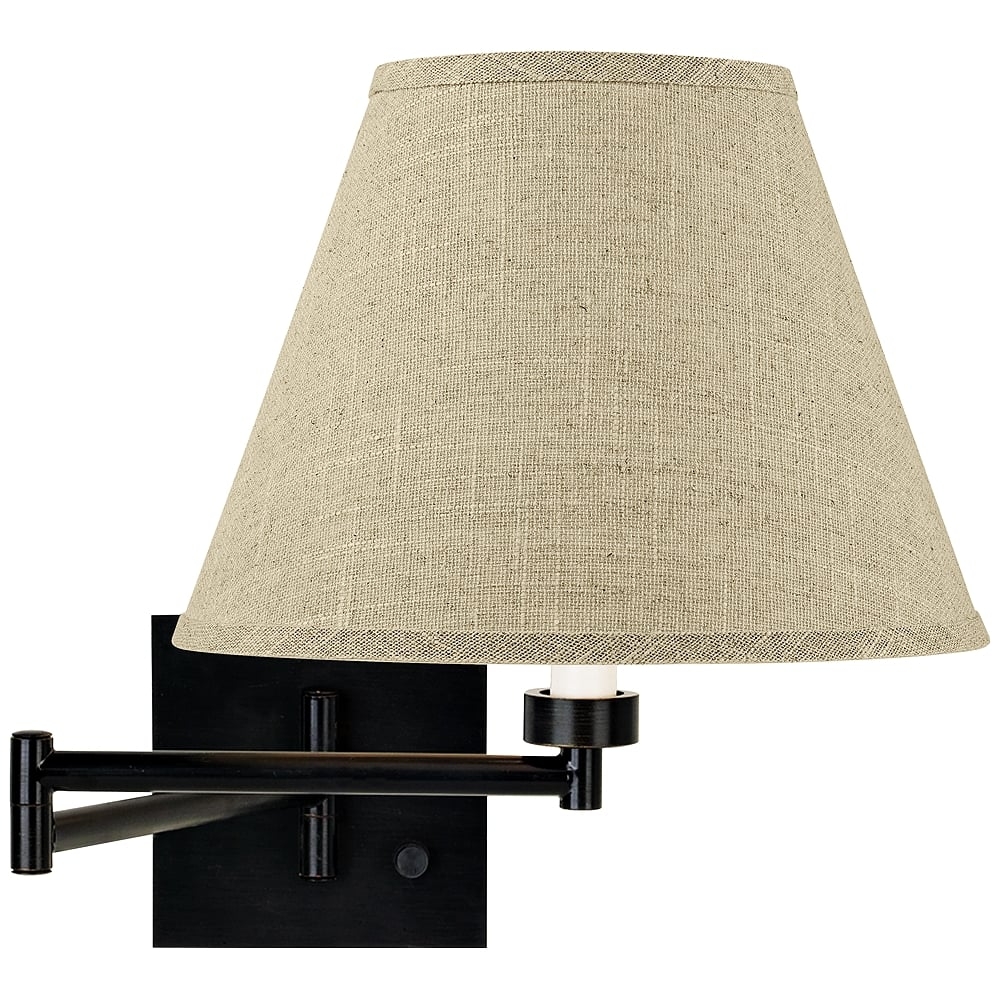 Fine Burlap Empire Espresso Plug-In Swing Arm Wall Lamp - Image 0