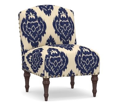 Monroe Upholstered Slipper Chair, Polyester Wrapped Cushions, Elina Blue/Ivory - Image 0