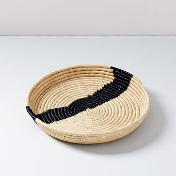 All Across Africa Tray, Natural and Black, Block Print Woven, 17" Diameter - Image 0