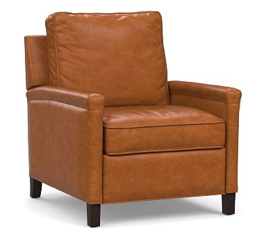 Tyler Square Arm Leather Recliner without Nailheads, Down Blend Wrapped Cushions, Vintage Caramel - Image 2