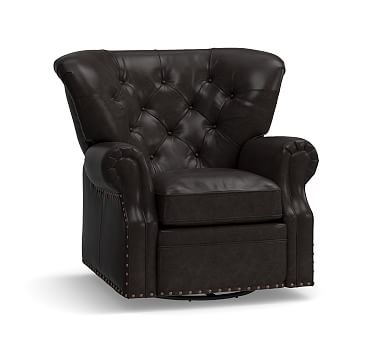 Lansing Tufted Leather Swivel Recliner, Polyester Wrapped Cushions, Leather Vintage Midnight - Image 2