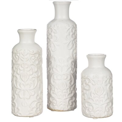 Smiley Scroll Embossed Ceramic 3 Piece Table Vase Set - Image 0