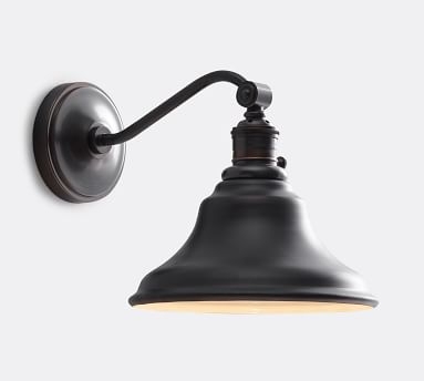 Bronze Curved Metal Bell Hood with Bronze Curved Arm Sconce - Image 1