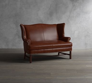 Thatcher Leather Settee, Polyester Wrapped Cushions, Legacy Taupe - Image 1