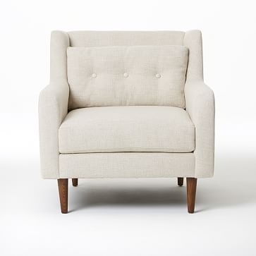 Crosby Mid-Century Armchair, Luxe Boucle, Angora Beige, Pecan - Image 1