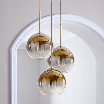 Sculptural Glass Globe 3 Light Chandelier, Medium, Gold Ombre, Brass - Image 3