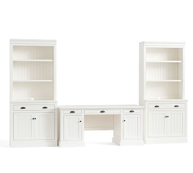 Aubrey Desk with Bookcase Suite & Cabinet Base, Dutch White, 140" Wide - Image 0