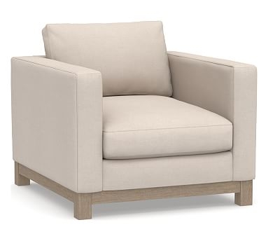 Jake Upholstered Armchair with Wood Legs, Polyester Wrapped Cushions, Basketweave Slub Oatmeal - Image 0