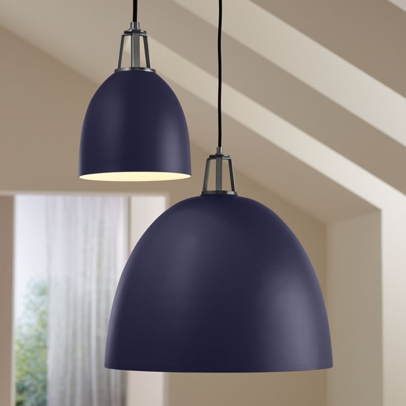 Maddox Navy Dome Pendant Large with Nickel Socket - Image 3