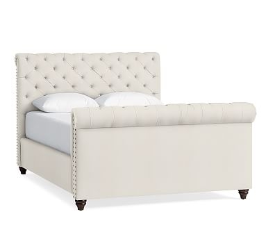 Chesterfield Upholstered Queen Bed with Tall Footboard, Denim Warm White - Image 2