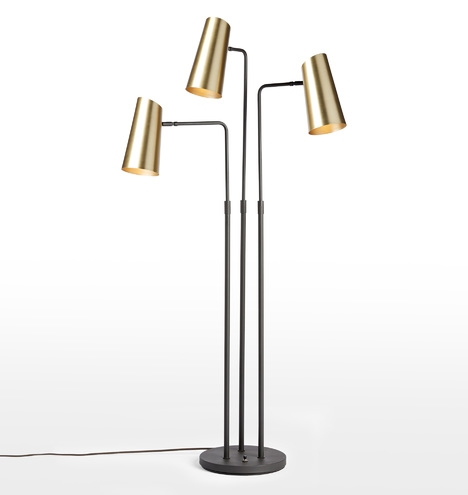 Cypress 3-Arm Floor Lamp - Oil Rubbed Bronze Fixture, Brushed Satin Brass Shade - Image 2