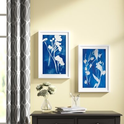 'A Touch of Royal Blue Diptych' 2 Piece Framed Acrylic Painting Print Set - Image 0