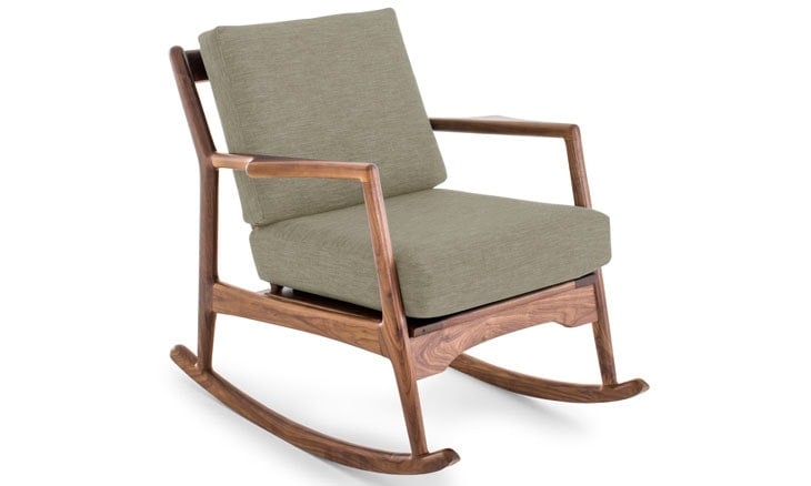 Green Collins Mid Century Modern Rocking Chair - Nova Olive - Walnut - Image 0