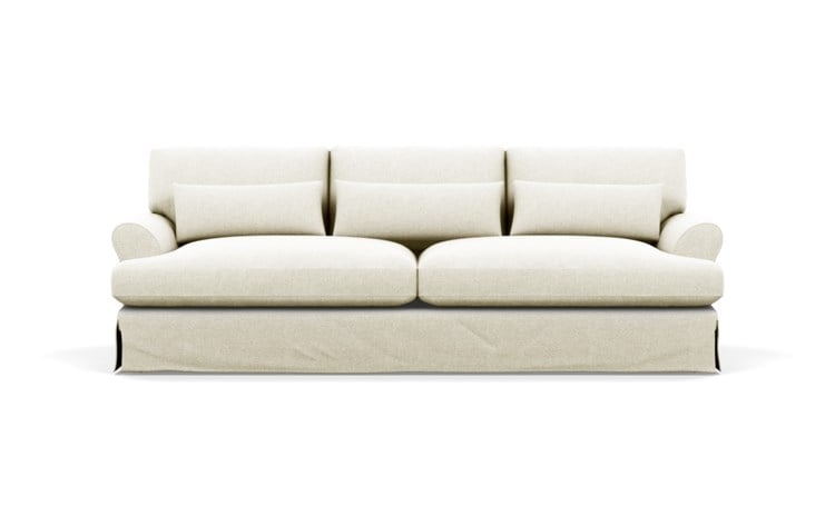 Maxwell Slipcovered Sofa with White Vanilla Fabric and Oiled Walnut with Brass Cap legs - Image 0