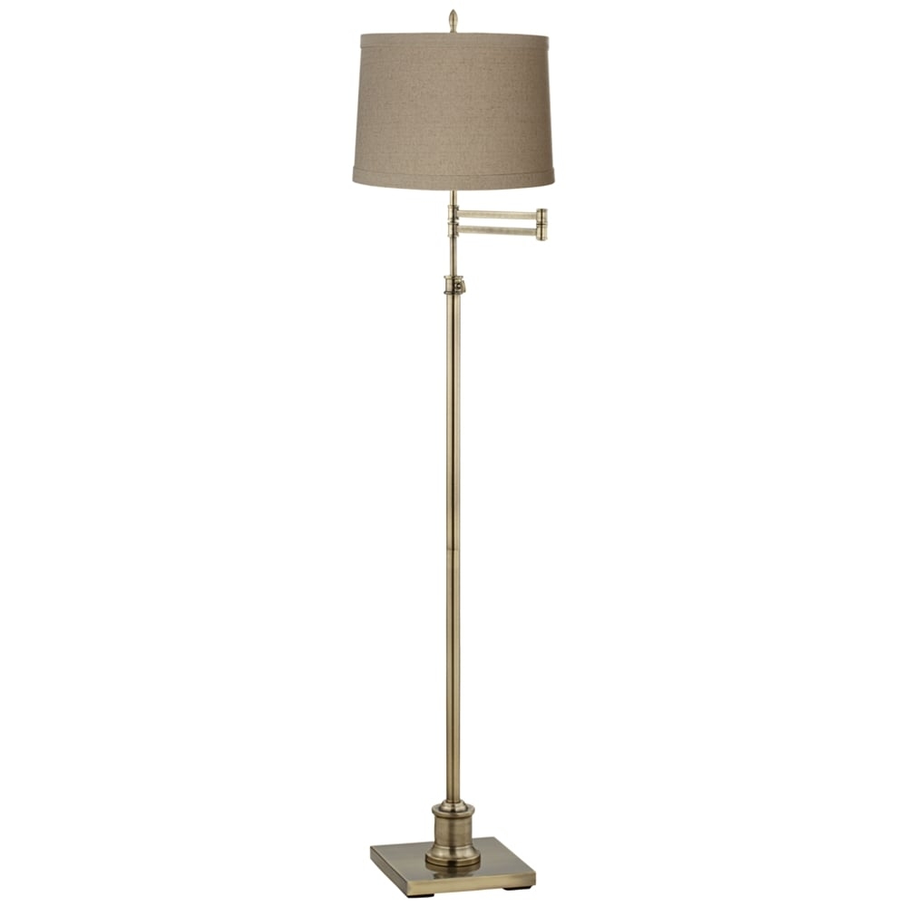 360 Lighting Westbury Adjustable Linen Shade Brass Swing Arm Floor Lamp - Image 0