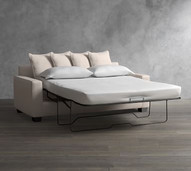 PB Comfort Square Arm Upholstered Sleeper Sofa, Box Edge Memory Foam Cushions, Textured Twill Khaki - Image 2