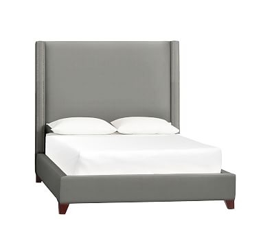 Harper Non-Tufted Upholstered Bed with Bronze Nailheads, King, Tall Headboard 65"h, Performance Everydaysuede(TM) Metal Gray - Image 2