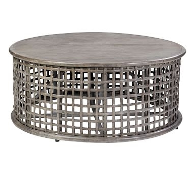 Open Weave Rattan Round Coffee Table, Gray - Image 0