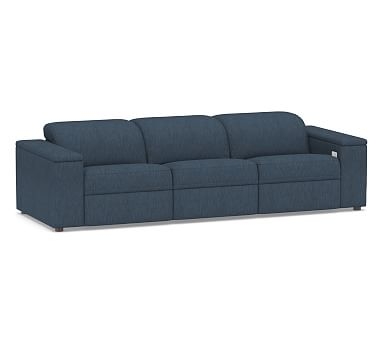 Ultra Lounge Square Arm Upholstered 3-Piece Reclining Sofa Sectional, Polyester Wrapped Cushions, Performance Heathered Tweed Indigo - Image 0