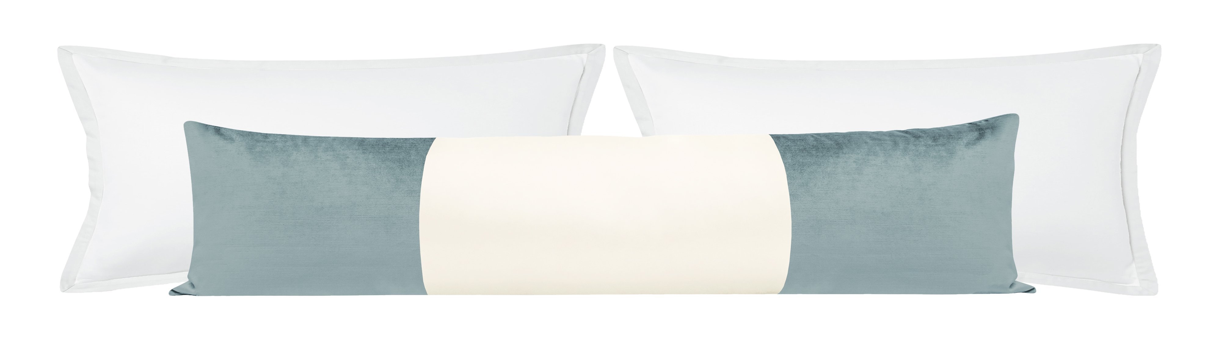 THE XL LUMBAR :: COLORBLOCK FAUX SILK VELVET // CERULEAN BLUE - 14" X 48" - Image 0