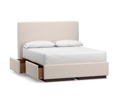 Big Sur Upholstered Headboard with Footboard Storage Platform Bed, King, Brushed Crossweave Light Gray - Image 3