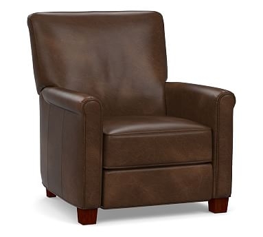 Irving Roll Arm Leather Power Recliner, Polyester Wrapped Cushions, Vintage Cocoa - Image 0