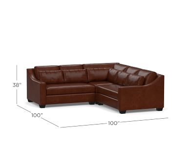 York Slope Arm Leather Deep Seat 3-Piece L-Shaped Corner Sectional with Bench Cushion, Polyester Wrapped Cushions, Statesville Espresso - Image 1