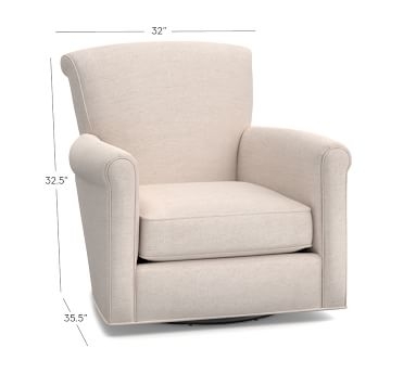 Irving Roll Arm Upholstered Swivel Armchair without Nailheads, Polyester Wrapped Cushions, Textured Twill Khaki - Image 3