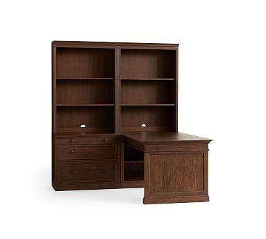 Livingston Medium Peninsula Desk Office Suite (1 Peninsula Desk, 2 Double Hutches, 1 Double Lateral File, 1 Double Top), Brown Wash - Image 0