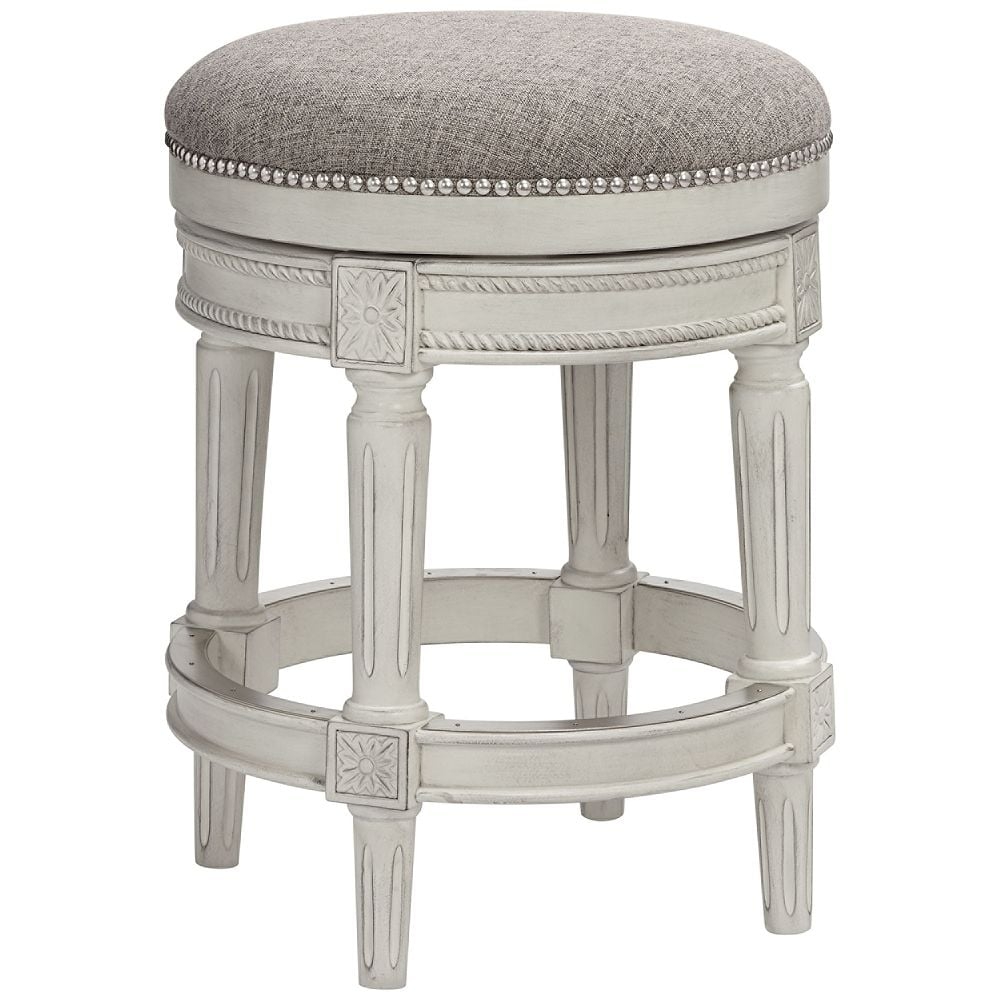 Oliver 26" Pewter Fabric Vintage Gray Swivel Counter Stool - Image 0