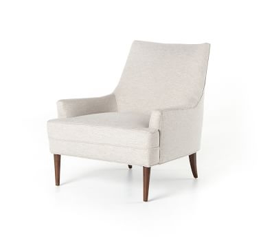 Reyes Upholstered Armchair, Polyester Wrapped Cushions, Basketweave Slub Ivory - Image 1