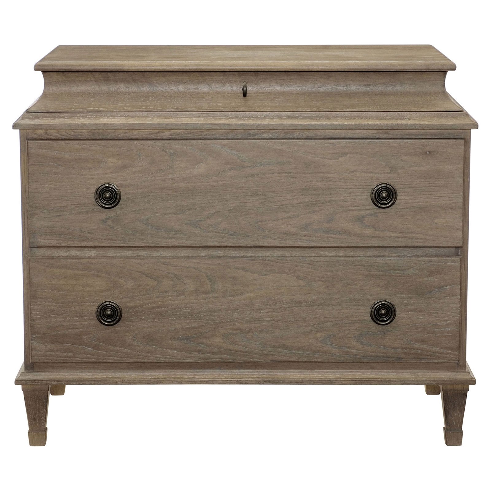Marietta French Country Antique Oak Curved Nightstand - Image 0